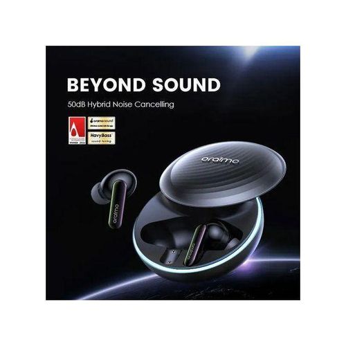 Oraimo SpaceBuds Hybrid ANC True Wireless Earbuds Customized Voice Prompt-Space Grey.can withstand power for a long period of time upto 15 days standby..superb bass
