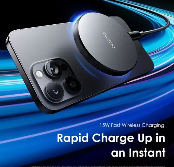 Oraimo PowerDock OWH-1151 15W Magnetic Wireless Charging Pad | Fast Wireless Charger for iPhone 12/13/14/15 & Android Qi Devices – Slim, Portable, Safe Charging