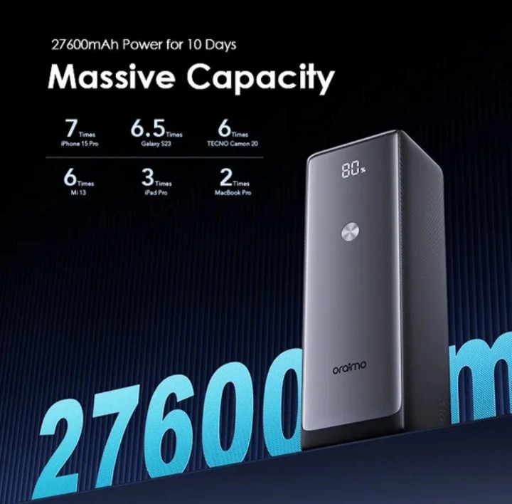 Oraimo PowerJet 130 OPB-727SQ 13000mAh Fast Charging Power Bank Dual USB Portable Charger Type-C Input Slim Powerbank LED Indicator Safe Charging for Android iPhone Tecno Infinix Samsung Kenya