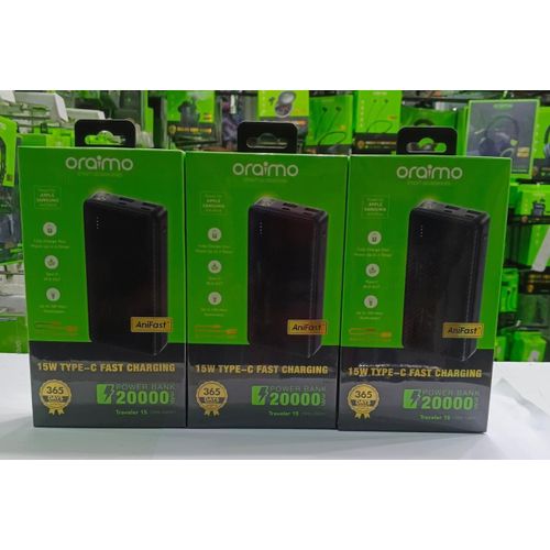 Oraimo Traveler 15 OPB-1201P 20000mAh Power Bank, 15W Fast Charging, USB-C Two Way Charging, Dual Output Portable Charger, Long Battery Life Kenya