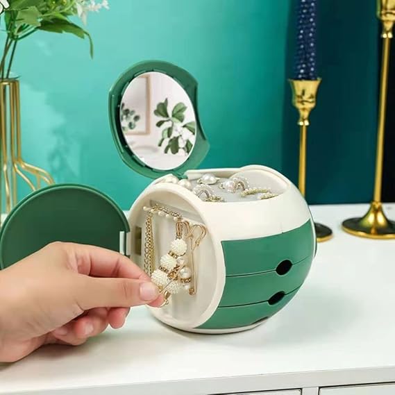 Jewellery Organizer Box With Mirror | Jewellery Storage Box | Cosmetic Box for Girls & Women, Earring Holder with Mirror - Colour many Vary