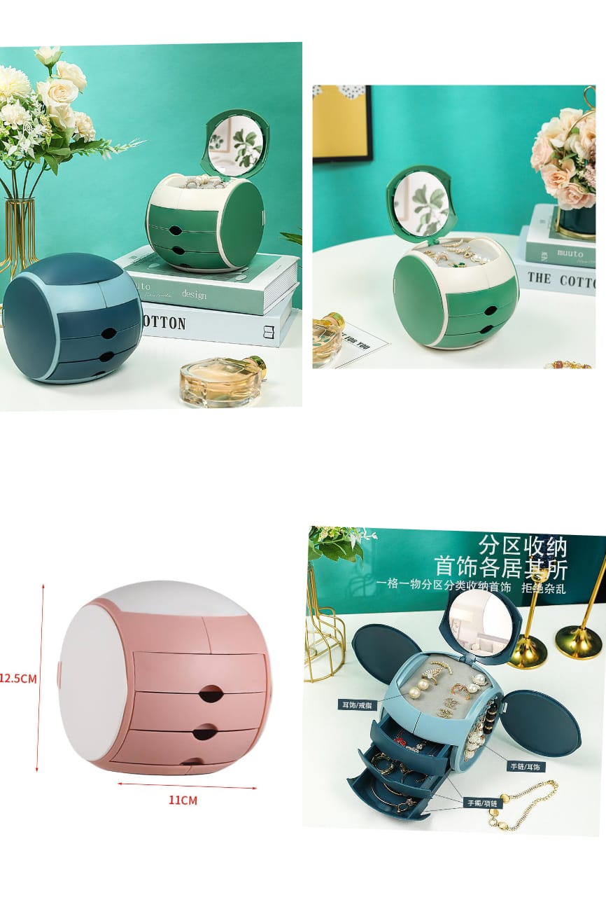 Jewellery Organizer Box With Mirror | Jewellery Storage Box | Cosmetic Box for Girls & Women, Earring Holder with Mirror - Colour many Vary