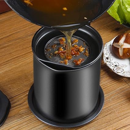 Container with Fine Mesh Strainer, 1.5 Iron Cooking Oil with Removable Tray for Kitchen Fat Storage
