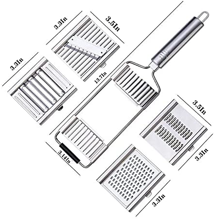 4 in 1 Multi-Purpose Vegetable Slicer Set, Handheld Stainless Steel Shredder Cutter Grater with 4 adjustable Blades Manual Food Chopper Kitchen Tools for Vegetable Fruits Salad