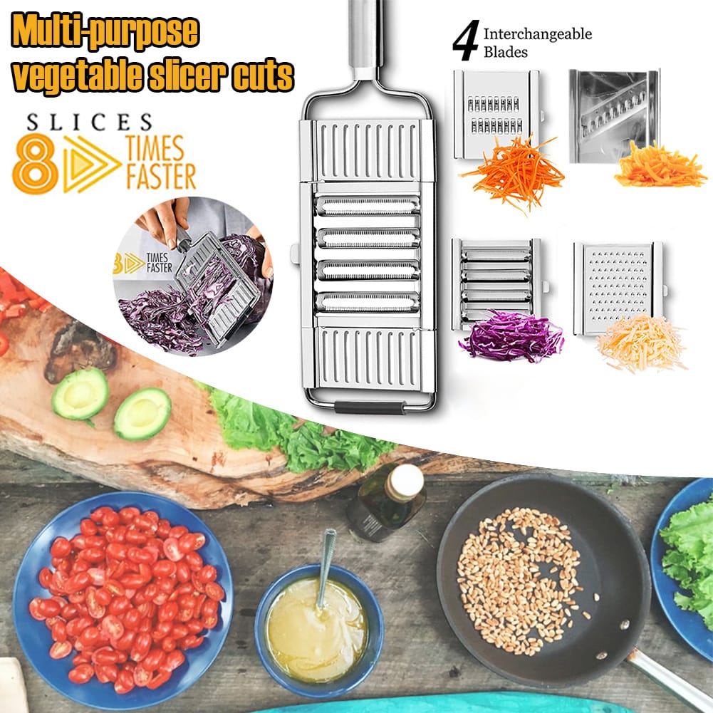 4 in 1 Multi-Purpose Vegetable Slicer Set, Handheld Stainless Steel Shredder Cutter Grater with 4 adjustable Blades Manual Food Chopper Kitchen Tools for Vegetable Fruits Salad