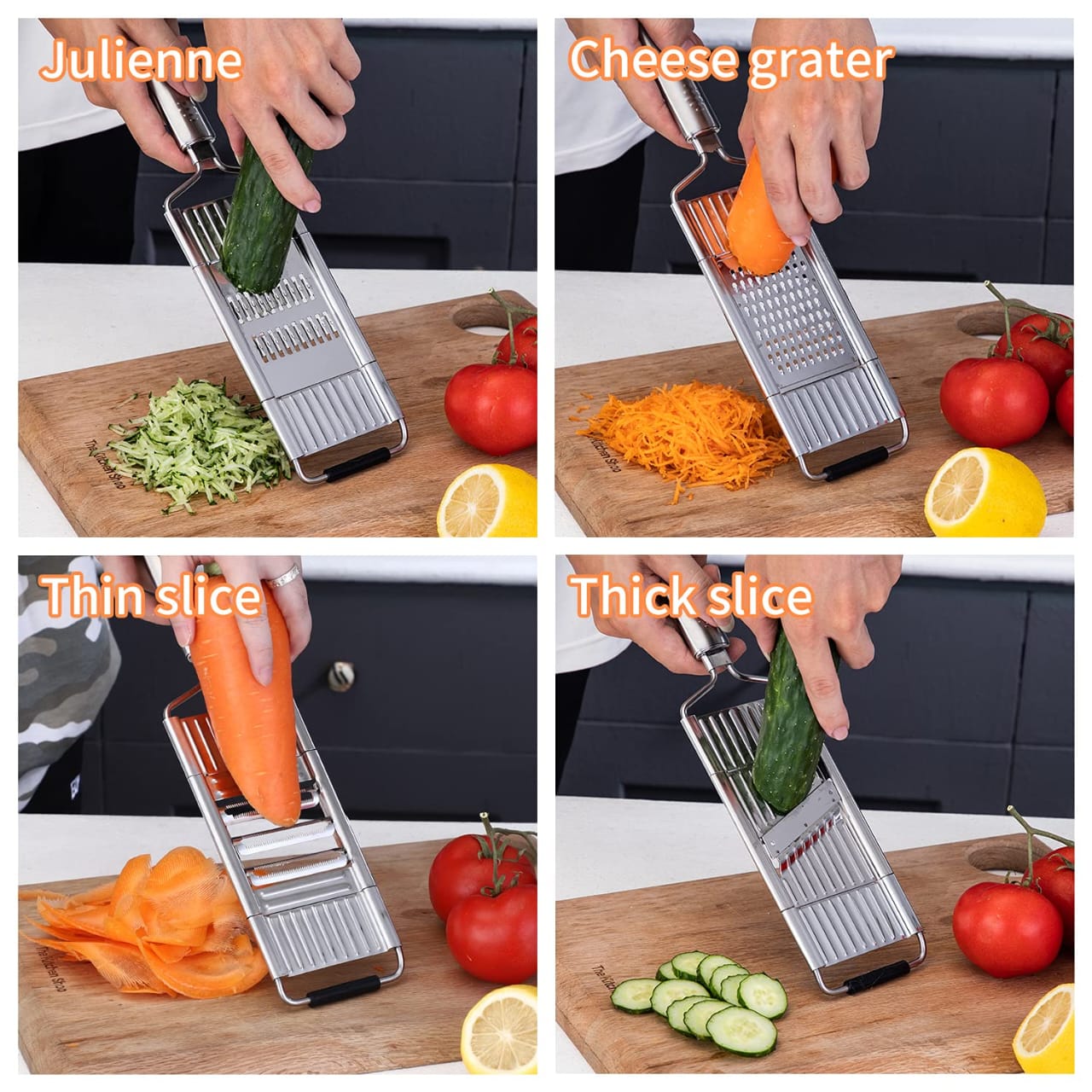 4 in 1 Multi-Purpose Vegetable Slicer Set, Handheld Stainless Steel Shredder Cutter Grater with 4 adjustable Blades Manual Food Chopper Kitchen Tools for Vegetable Fruits Salad