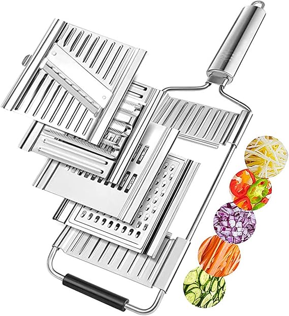 4 in 1 Multi-Purpose Vegetable Slicer Set, Handheld Stainless Steel Shredder Cutter Grater with 4 adjustable Blades Manual Food Chopper Kitchen Tools for Vegetable Fruits Salad