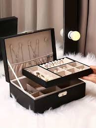 Jewelry Box 2 Layer PU leather Organizer With Lid Rings Earrings Necklace Holder Case Classified Jewelry Organizer for Women Girls Jewelry Storage Box