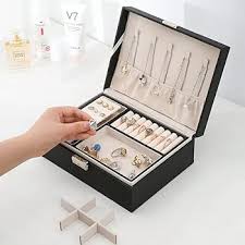 Jewelry Box 2 Layer PU leather Organizer With Lid Rings Earrings Necklace Holder Case Classified Jewelry Organizer for Women Girls Jewelry Storage Box