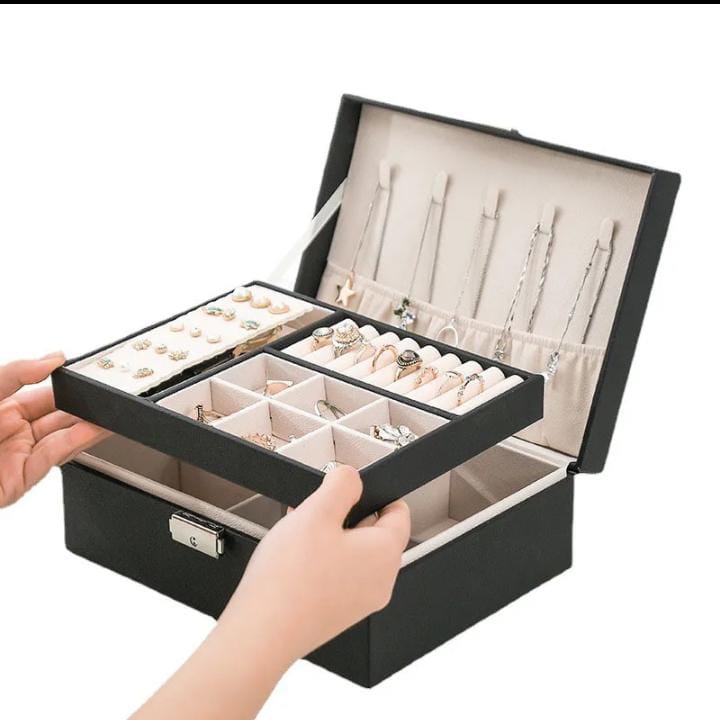 Jewelry Box 2 Layer PU leather Organizer With Lid Rings Earrings Necklace Holder Case Classified Jewelry Organizer for Women Girls Jewelry Storage Box