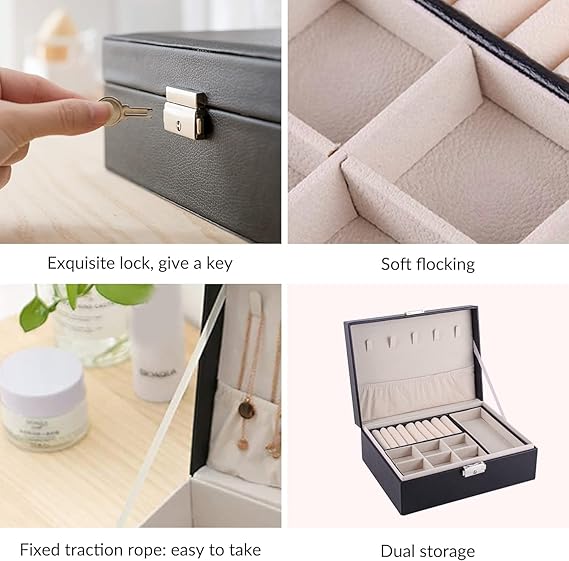 Jewelry Box 2 Layer PU leather Organizer With Lid Rings Earrings Necklace Holder Case Classified Jewelry Organizer for Women Girls Jewelry Storage Box