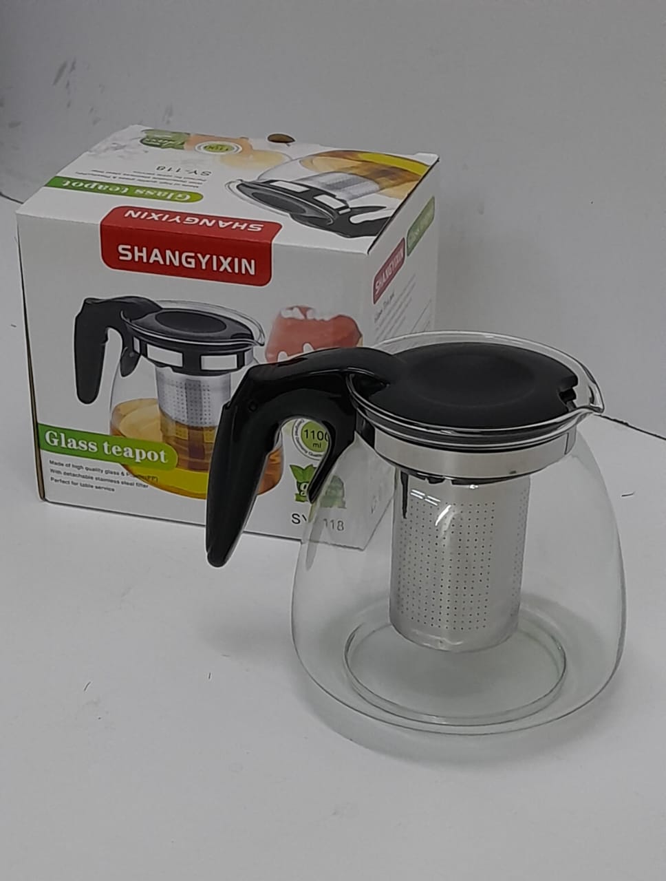 Teapot Strainer 1100ml Filtered glass  Kettle Stainless Steel Tea Infuser Safe Easy to Use