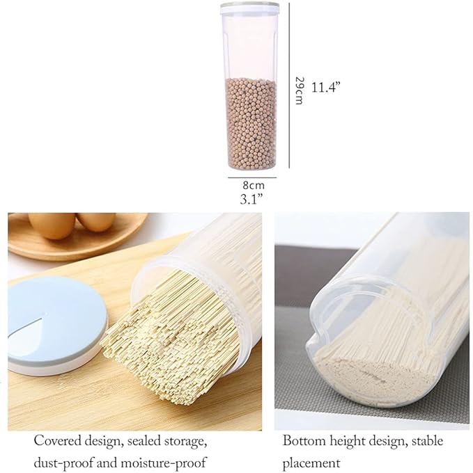 Clear Spaghetti Pasta Container Storage with Spin Lock Airtight Dry Food Keeper Canister Cereal Crisper Box Kitchen Dishes Jars