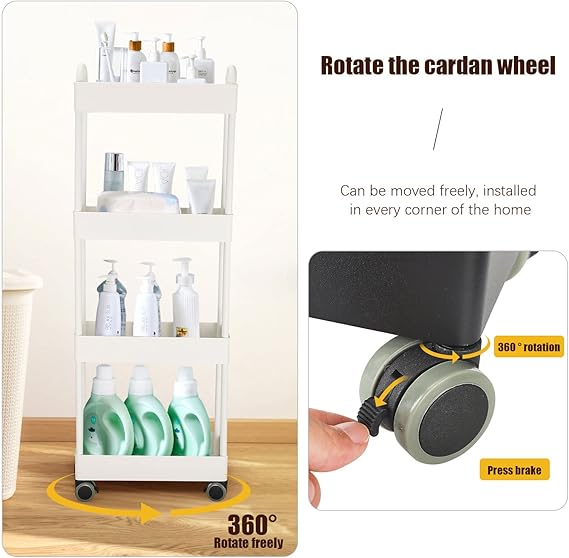 4 Tier Rolling Cart with Wheels and Handle,Rolling Storage Cart for Office, Living Room, Laundry Room,Kitchen,Bathroom,Black fruits and vegetable rack