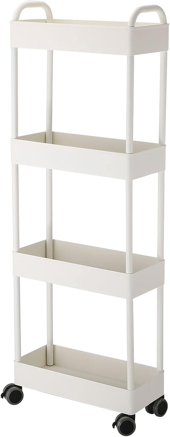 4 Tier Rolling Cart with Wheels and Handle,Rolling Storage Cart for Office, Living Room, Laundry Room,Kitchen,Bathroom,Black fruits and vegetable rack