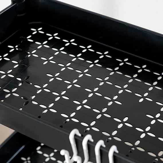 4 Tier Rolling Cart with Wheels and Handle,Rolling Storage Cart for Office, Living Room, Laundry Room,Kitchen,Bathroom,Black fruits and vegetable rack