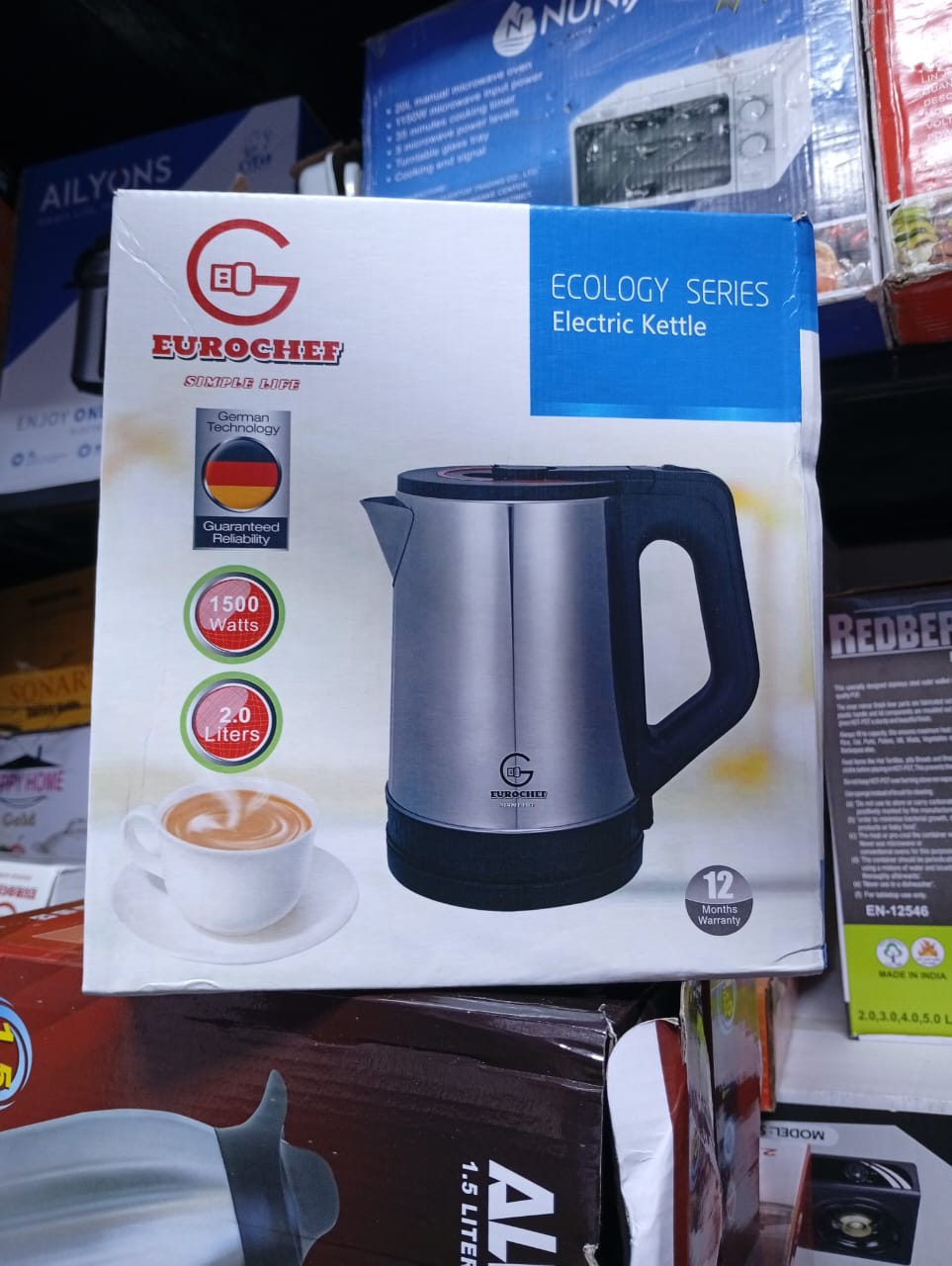 NEW EUROCHEF 2L Electric Kettle with Stainless Steel Body, Automatic Shut off, Boil Dry Protection