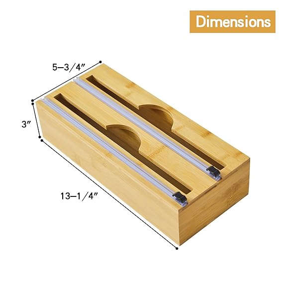 Wrap Dispenser with Slide Cutter Bamboo Plastic Wrap Dispenser Foil and Plastic Wrap Organizer for Kitchen Drawer,Plastic Wrap, Aluminum Foil and Wax Paper Dispenser Compatible with 12" Roll