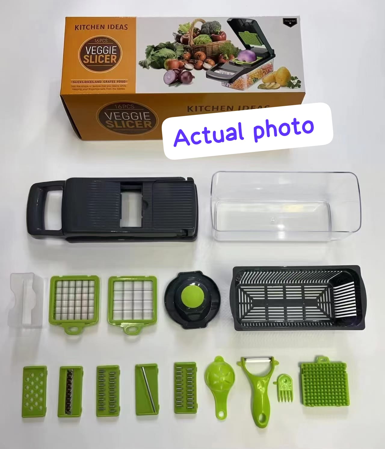 16-Piece Kitchen Vegetable Chopper High-Performance Mandoline Vegetable Slicer & Dicer with Stainless Steel Blades-Peeler-Hand Guard and Brushes|Veg,Salad Complete Food Cutter Set