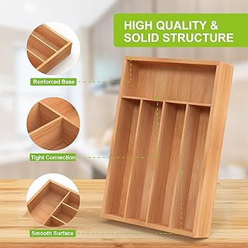 size 33x24x4cm dining 5 slot bamboo cutlery organizer  Bamboo Drawer Organizer 5 Compartments Bamboo Drawer Box Divided Drawer Silverware Tray Kitchen Drawer Organizer Tray Bamboo Cutlery Tray