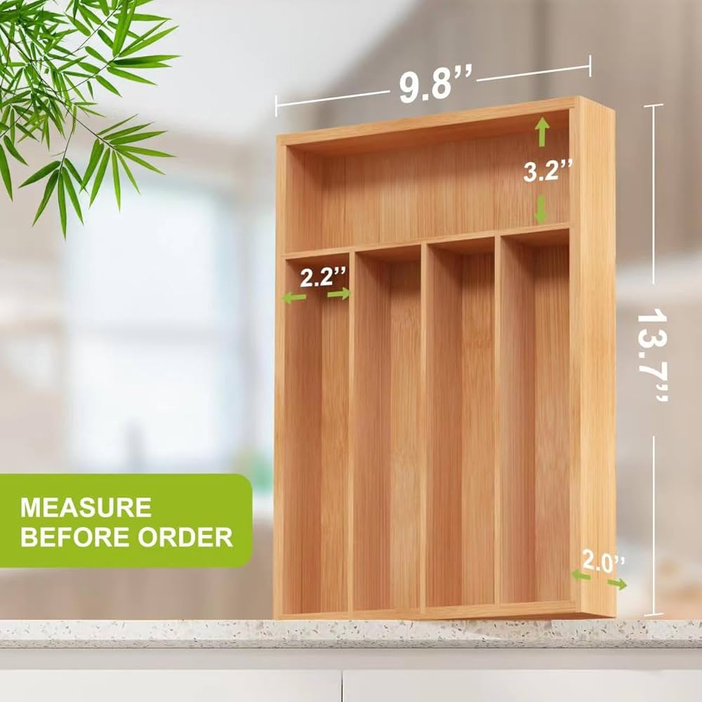 size 33x24x4cm dining 5 slot bamboo cutlery organizer  Bamboo Drawer Organizer 5 Compartments Bamboo Drawer Box Divided Drawer Silverware Tray Kitchen Drawer Organizer Tray Bamboo Cutlery Tray