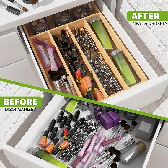 size 33x24x4cm dining 5 slot bamboo cutlery organizer  Bamboo Drawer Organizer 5 Compartments Bamboo Drawer Box Divided Drawer Silverware Tray Kitchen Drawer Organizer Tray Bamboo Cutlery Tray