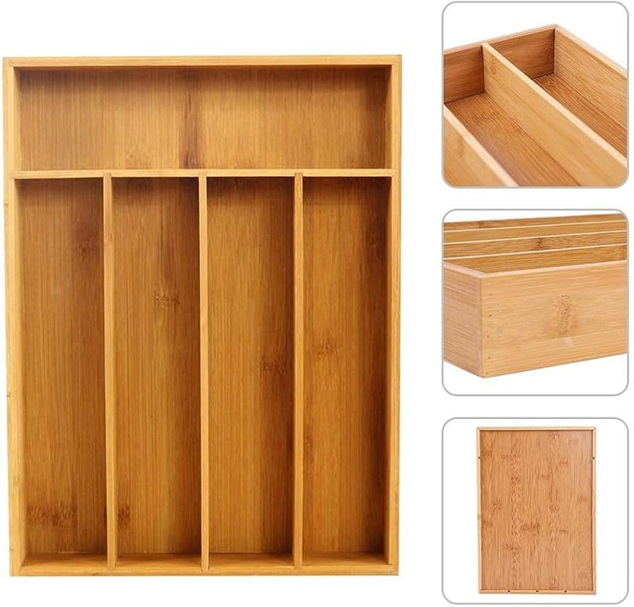 size 33x24x4cm dining 5 slot bamboo cutlery organizer  Bamboo Drawer Organizer 5 Compartments Bamboo Drawer Box Divided Drawer Silverware Tray Kitchen Drawer Organizer Tray Bamboo Cutlery Tray