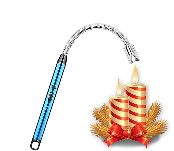 𝑼𝑷𝑮𝑹𝑨𝑫𝑬𝑫 𝑽𝑬𝑹𝑺𝑰𝑶𝑵: USB BBQ Lighter with Rechargeable USB Cable with Flexible Goose Neck, Safety Switch LED Battery Indicator for Candle, Gas Stove, Grill, Camping, Multicolor 1 Pcs