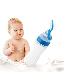 90ml Baby Silicone Squeeze Feeder with Food Dispensing Spoon Cereal Feeding Bottle for Infant Green Airtight Food Storage Containers 90ml (Blue)