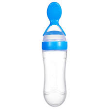 90ml Baby Silicone Squeeze Feeder with Food Dispensing Spoon Cereal Feeding Bottle for Infant Green Airtight Food Storage Containers 90ml (Blue)