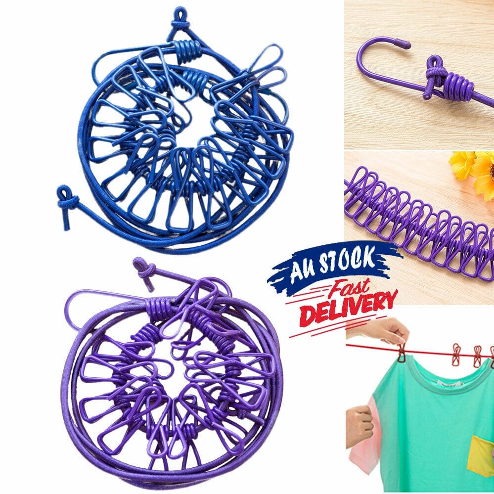 Strong 1.8m To 3.4m Stretching Cloth Line With 12 Pegs.Durable Wild Travel & Portable Line Rope with Clips,
Normal size 1.8 meters and stretched size 3.6 meters.
Makes your laundry and hanging more co