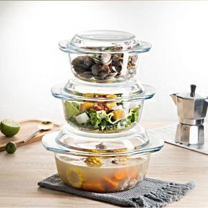 Signature 3 Pcs Glass Casserole Serving Bowl Set.Glass casserole set with lids in graduated sizes. 
Microwave, dishwasher and freezer safe. 
Oven proof.
Nice Dinner Food serving dish with glass lid.