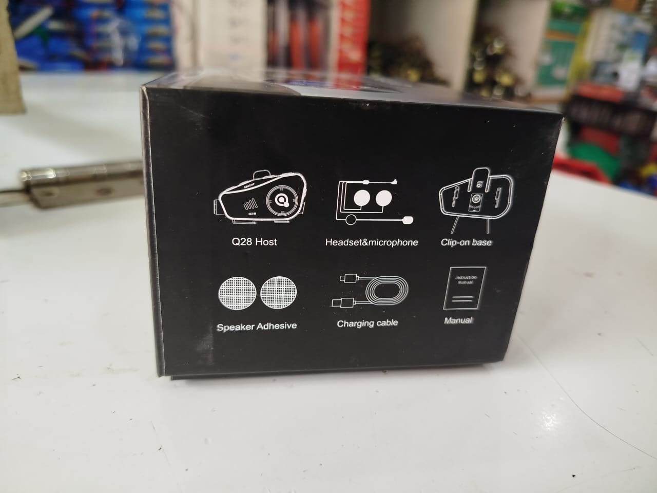 Q28 Motorcycle Wireless Helmet Headset. This device is a Bluetooth headset for motorcycle helmets that also includes an integrated 1080P HD video recorder.
Based on the product information, the headse