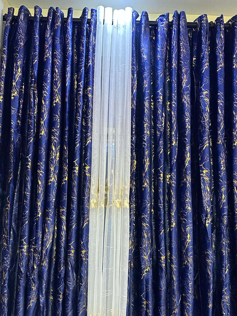 *3 pc Velvet Curtains(Thunder Effect)* 
▪️ 2 Curtains 1.5 m each
▪️1 Sheer-3 m
▪️Height-2.5m
 *Available in* 

It has a smooth soft feel. This you will love.