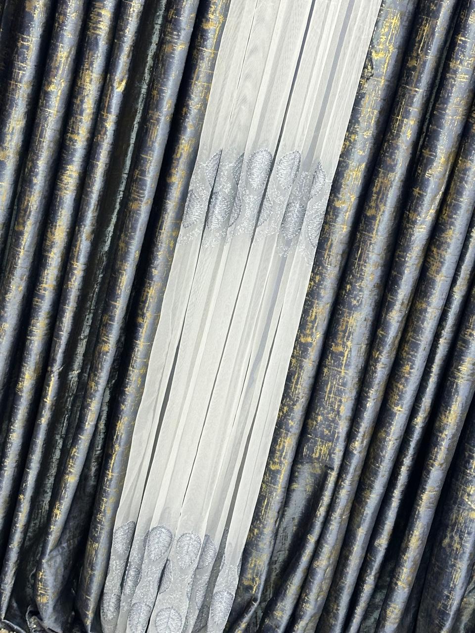 *3 pc Velvet Curtains(Thunder Effect)* 
▪️ 2 Curtains 1.5 m each
▪️1 Sheer-3 m
▪️Height-2.5m
 *Available in* 

It has a smooth soft feel. This you will love.