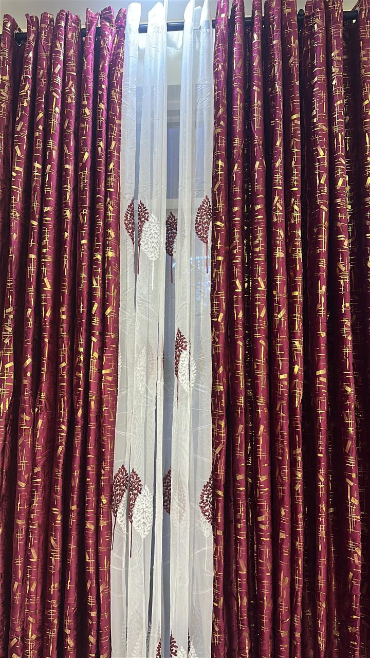 *3 pc Velvet Curtains(Thunder Effect)* 
▪️ 2 Curtains 1.5 m each
▪️1 Sheer-3 m
▪️Height-2.5m
 *Available in* 

It has a smooth soft feel. This you will love.