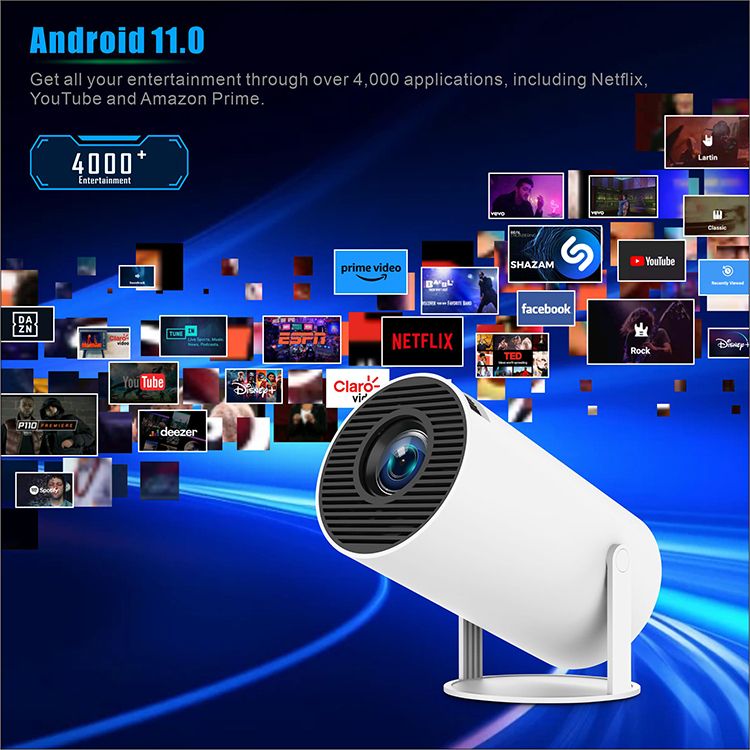 HY300 Pro Android Projector – Android 13, 4K Input, 300 ANSI Lumens, WiFi 6, Bluetooth 5.0, Smart Mini Home Cinema, Netflix & YouTube Ready