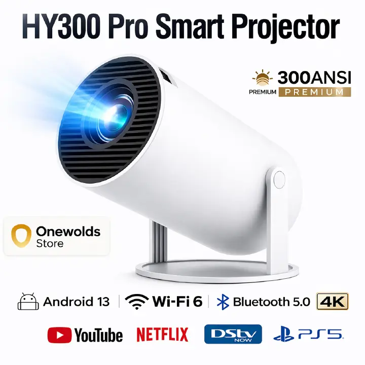 HY300 Pro Android Projector – Android 13, 4K Input, 300 ANSI Lumens, WiFi 6, Bluetooth 5.0, Smart Mini Home Cinema, Netflix & YouTube Ready