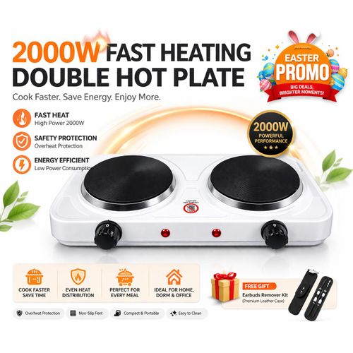 Double Electric Cooker 2000W (2 Burners) – JX-2020A Portable Electric Stove, Fast Heating, Adjustable Temperature, Overheat Protection