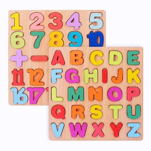 Wooden Alphabet Number Puzzle,ABC and 123 Letters Sorting Board Blocks Montessori Matching Game