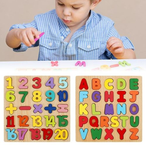 Wooden Alphabet Number Puzzle,ABC and 123 Letters Sorting Board Blocks Montessori Matching Game