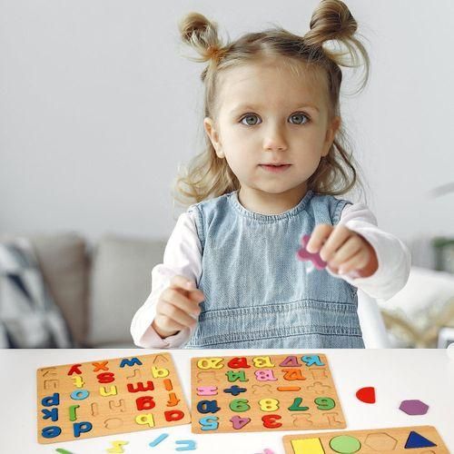 4 In 1 Montessori Toddler Puzzles Colorful Alphabet Number Shapes Puzzles ABC Puzzle Toy For Age 3-5 Boys And Girls