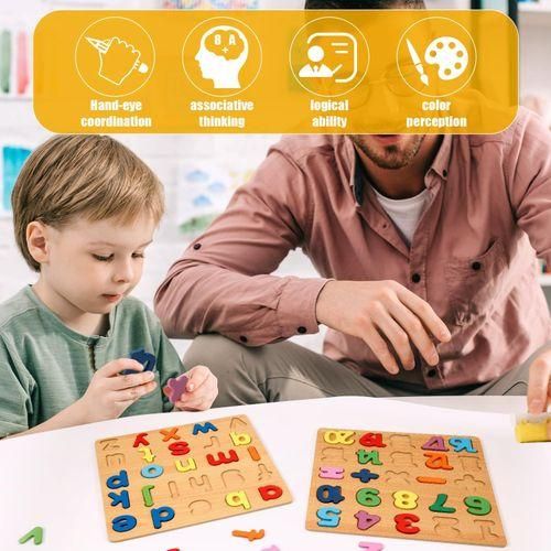 4 In 1 Montessori Toddler Puzzles Colorful Alphabet Number Shapes Puzzles ABC Puzzle Toy For Age 3-5 Boys And Girls