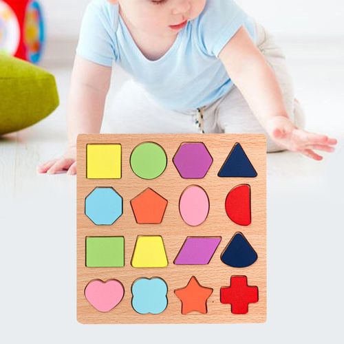 Wooden Shape Puzzle Sorting Board Blocks Montessori Matching Game For Toddlers