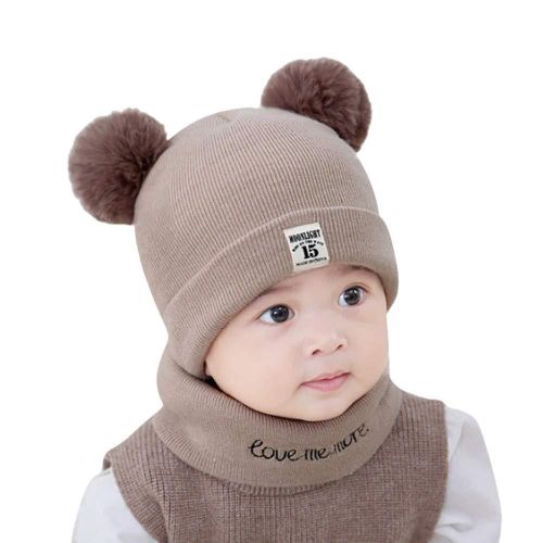 Toddler Baby Boy And Girl Beanie Hat Neck Gaiter Knit Winter Cold Weather Set for Age 0 - 5 years Child Warm Knitted Hat Scarf (1 Scarf And 1 Hat) - Brown