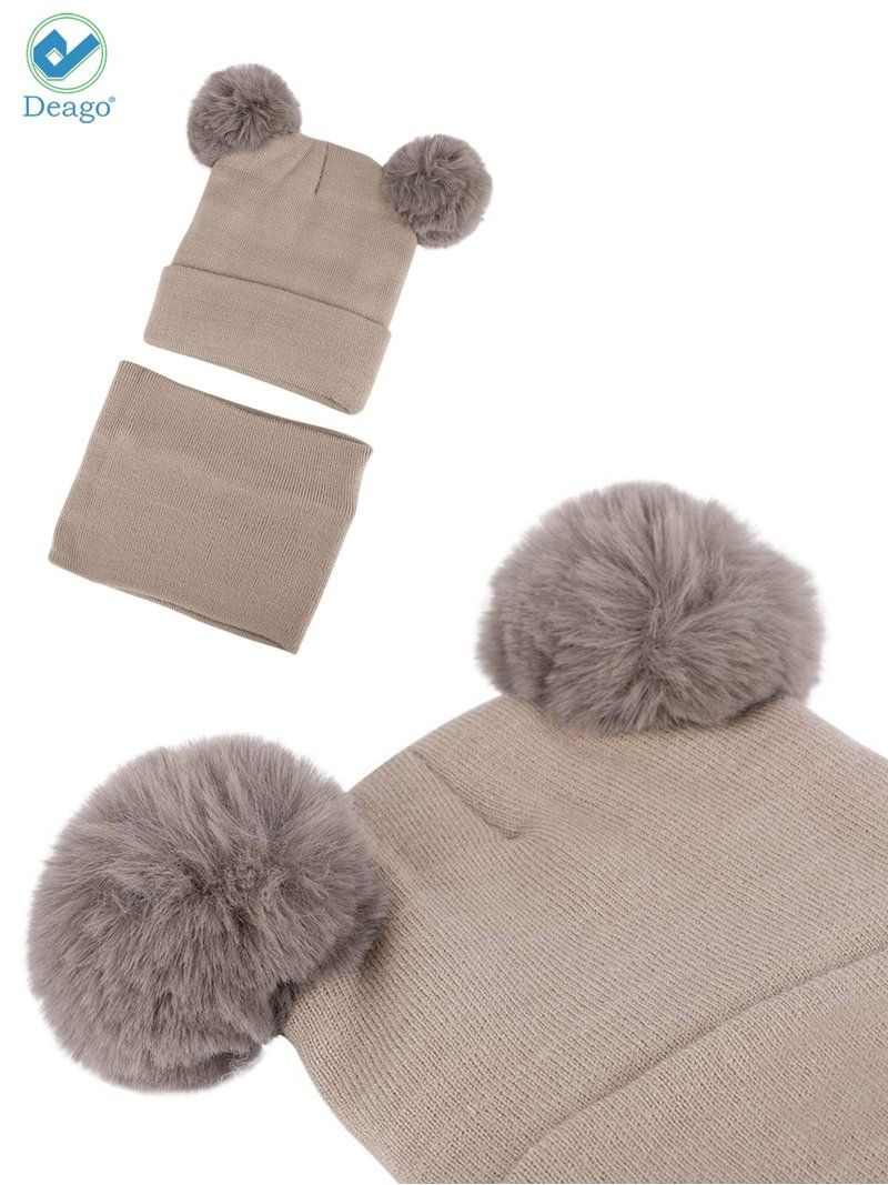 Toddler Baby Boy And Girl Beanie Hat Neck Gaiter Knit Winter Cold Weather Set for Age 0 - 5 years Child Warm Knitted Hat Scarf (1 Scarf And 1 Hat) - Brown