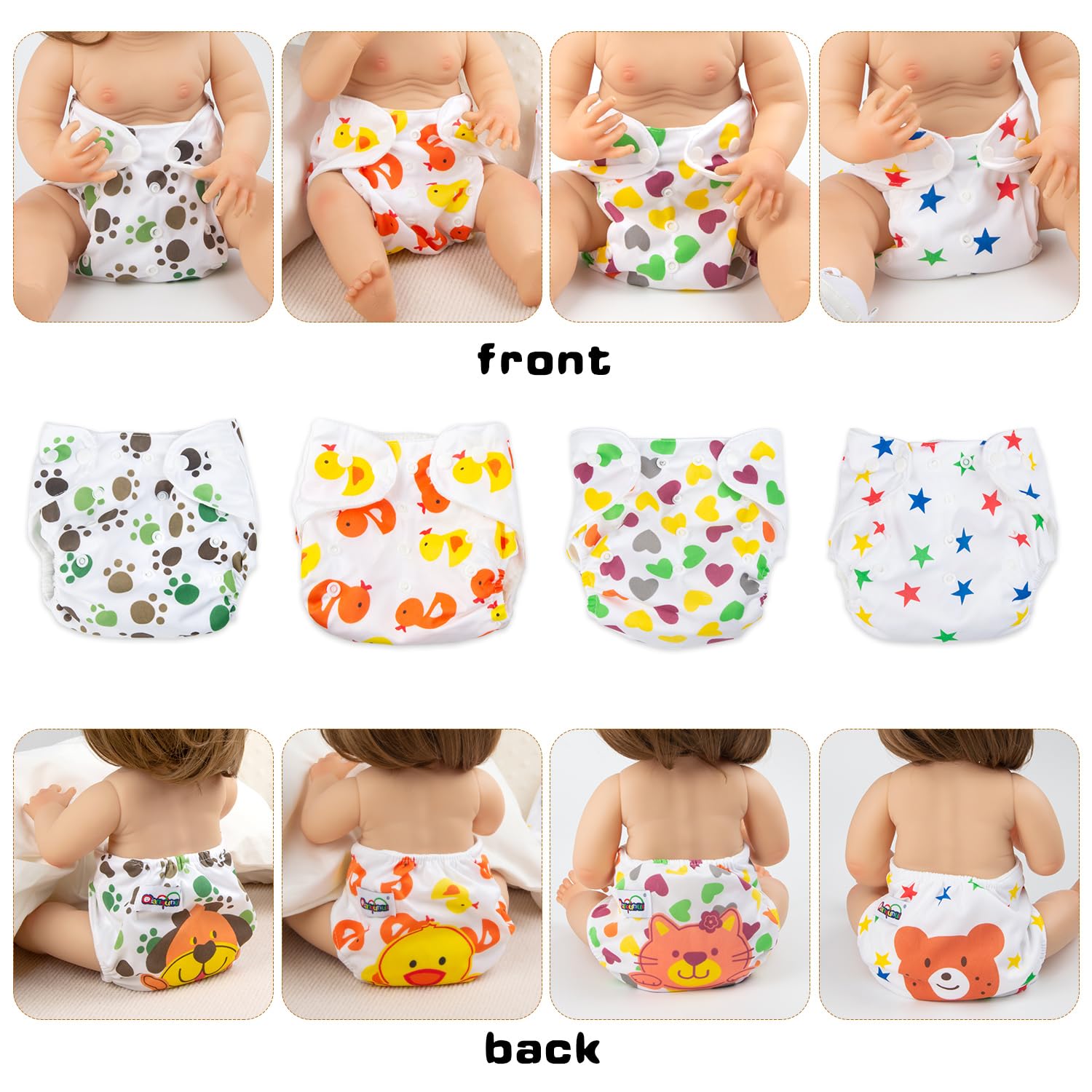 4 Pieces Baby Washable, Adjustable, Reusable Cloth Unisex Toddler Kids Waterproof Breathable Diaper With 3 Inserts Each (0 to 3 Yrs Upto 15 Kgs)