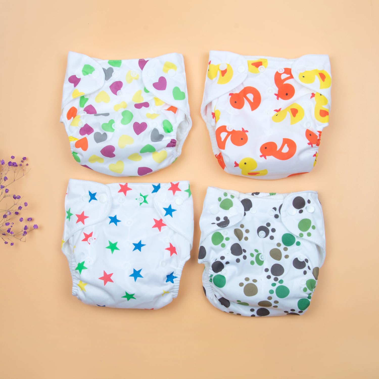 4 Pieces Baby Washable, Adjustable, Reusable Cloth Unisex Toddler Kids Waterproof Breathable Diaper With 3 Inserts Each (0 to 3 Yrs Upto 15 Kgs)