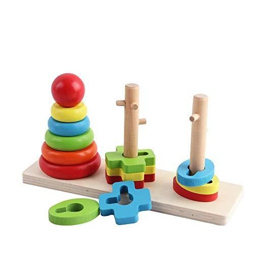 Rainbow Three Column Wooden Tower designed for children aged 36 months and above.