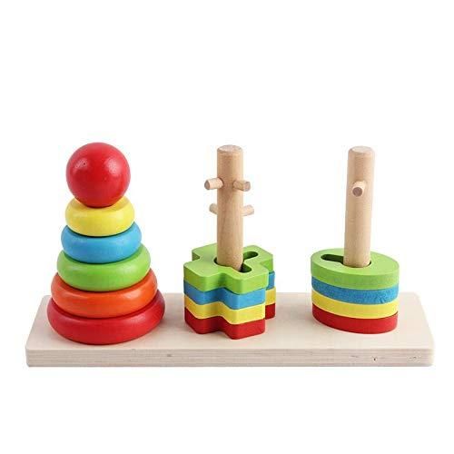 Rainbow Three Column Wooden Tower designed for children aged 36 months and above.